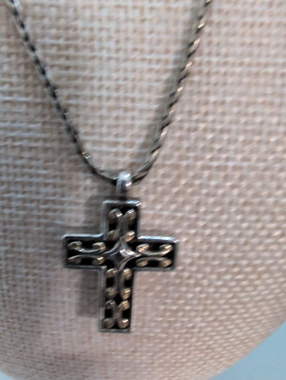 Brighton Revers Cross Necklace Seville Two Tone Religious Christian FADED